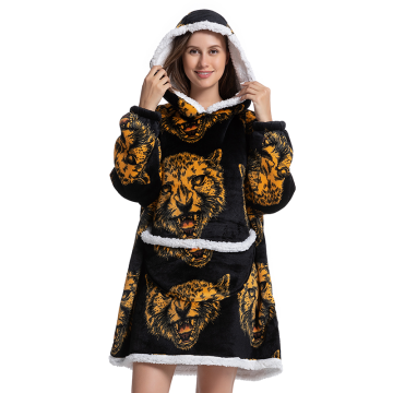 Cute Animals Flannel Oversized Hoodie Blanket for Men and Women