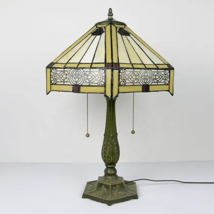 LongHuiJing Tiffany Lamp Yellow Hexagon Stained Glass Mission Style Lampshade