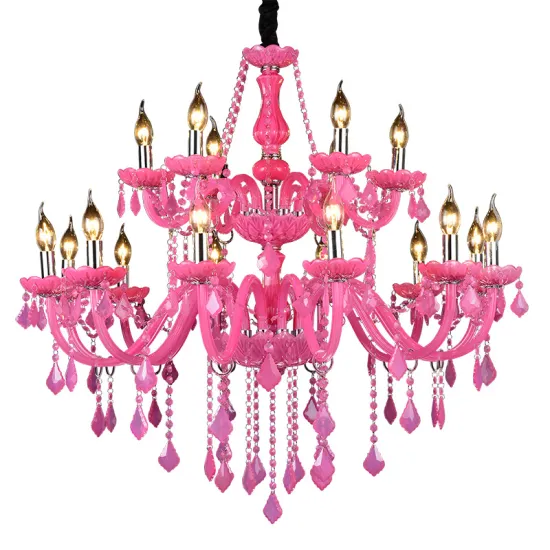 French Vintage Pink Wedding Hotel Fabric Crystal Chandeliers