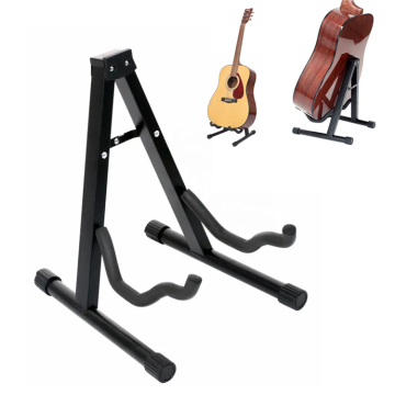 Black Foldable Metal A-Frame Floor Guitar Stand for Acoustic and Electric Guitars