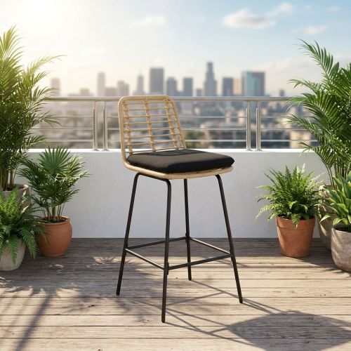 Contemporary PE Rattan Woven Outdoor Dining Hotel Villa Courtyard Patio Cafe Bar Chairs with Iron Frame