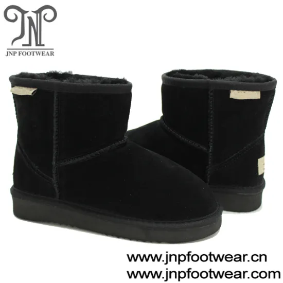 Winter wool lined black ankle boots for toddlers
