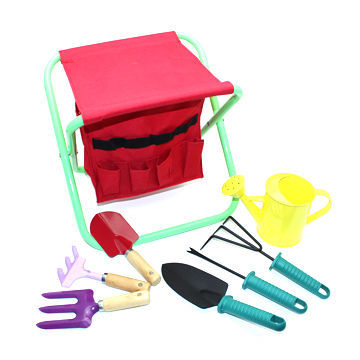 Convenient garden tools with folding stool