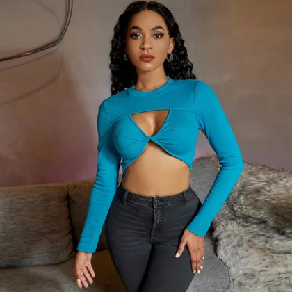 Women`s Sweater Twist Knot Crop Top