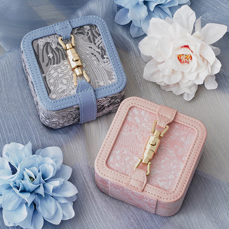 Jacquard Portable PU Leather Organizer Case With Lock