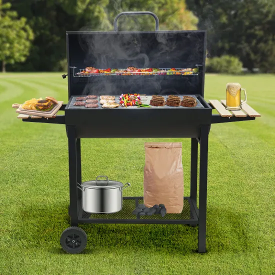 Outdoor Garden Large Barrel Shape Barbeque Grill Charcoal Bbq Smoker Barbecue Grill With Two Side Table