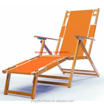 Wholesale Beech Wood Stainless Metal Parts Fabric Outdoor Folding Sun Lounge Chair