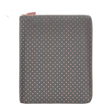 Unusual Big-Saving Space Zipper Closure Grey Binder Leather Soft 6 Ring Planner Cover