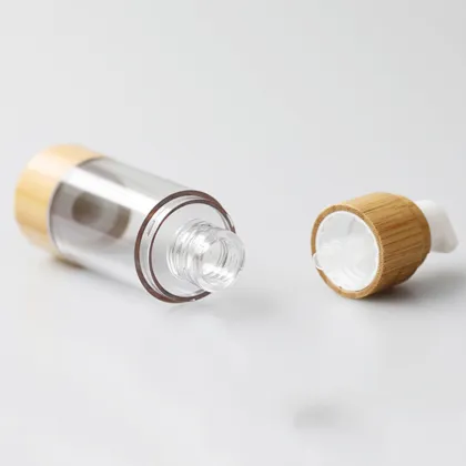 Natural Bamboo Airless Cosmetic Packaging Press Emulsion Vacuum Bottle for Skincare Essence" could be simplified to:

"Bamboo Airless Vacuum Bottle for Skincare Essence