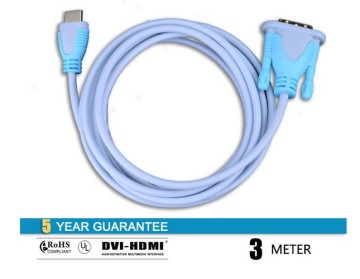 High Speed 24k Gold Plated 3m DVI to HDMI Cable