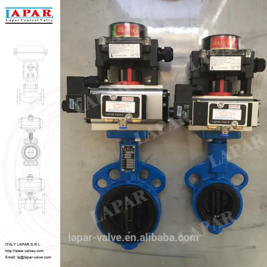 LAPAR Pneumatic Butterfly Valve Wafer type with Limit Switch