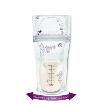 Self-standing double zipper breast milk storage bag