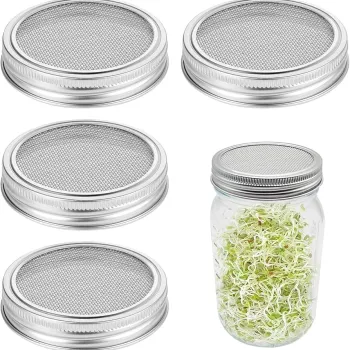 Stainless Steel Wide Mouth Mason Jar Sprouting Lids with Strainer for Growing Sprouts