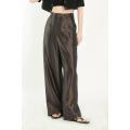 Women's Brown And Grey Woven Wide-Leg Trousers