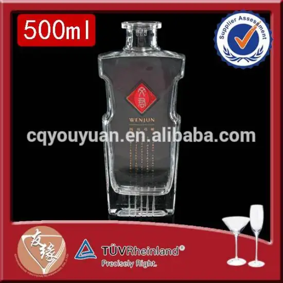 custom logo decaled engraved alcohol bottle 500ml extra white flint glass bottles