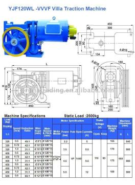 VVVF Elevator Traction Machine YJF120WL VVVF(320-500kg)