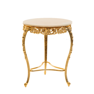 French Elegant Retro Natural Marble Coffee & Tea Table with Golden Copper Accents