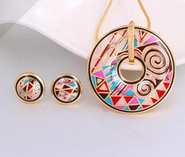 Fashion Steel Enamel Earring Pendant Necklace Jewelry Set