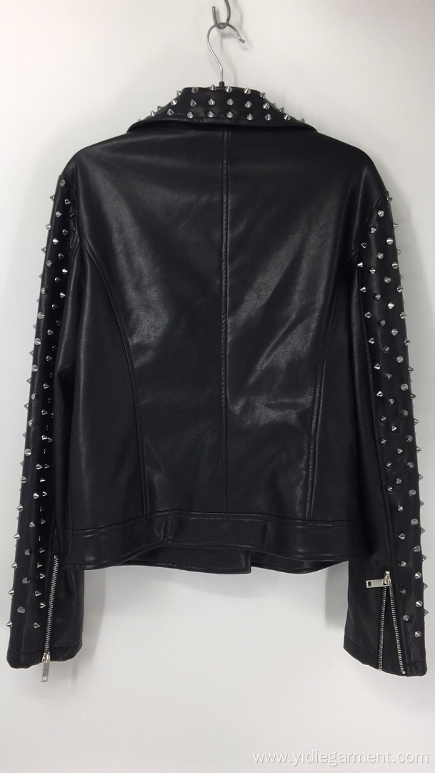 Ladies' Punk Studded Faux Leather Jacket