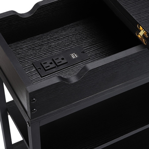 Black Bedroom Bedside Nightstand with Charging Ports