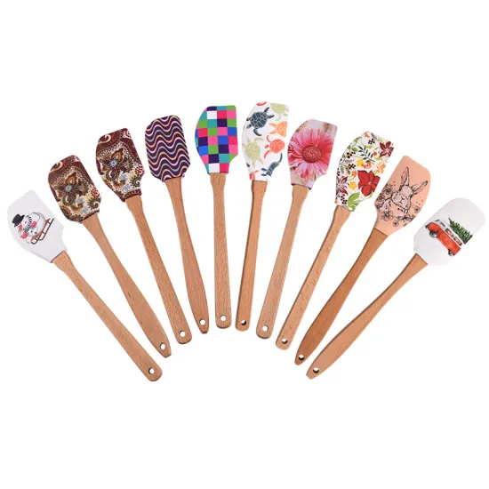 Wholesale Silicone Scraper Cake Cream Spatula with Wood Handle - Christmas Style