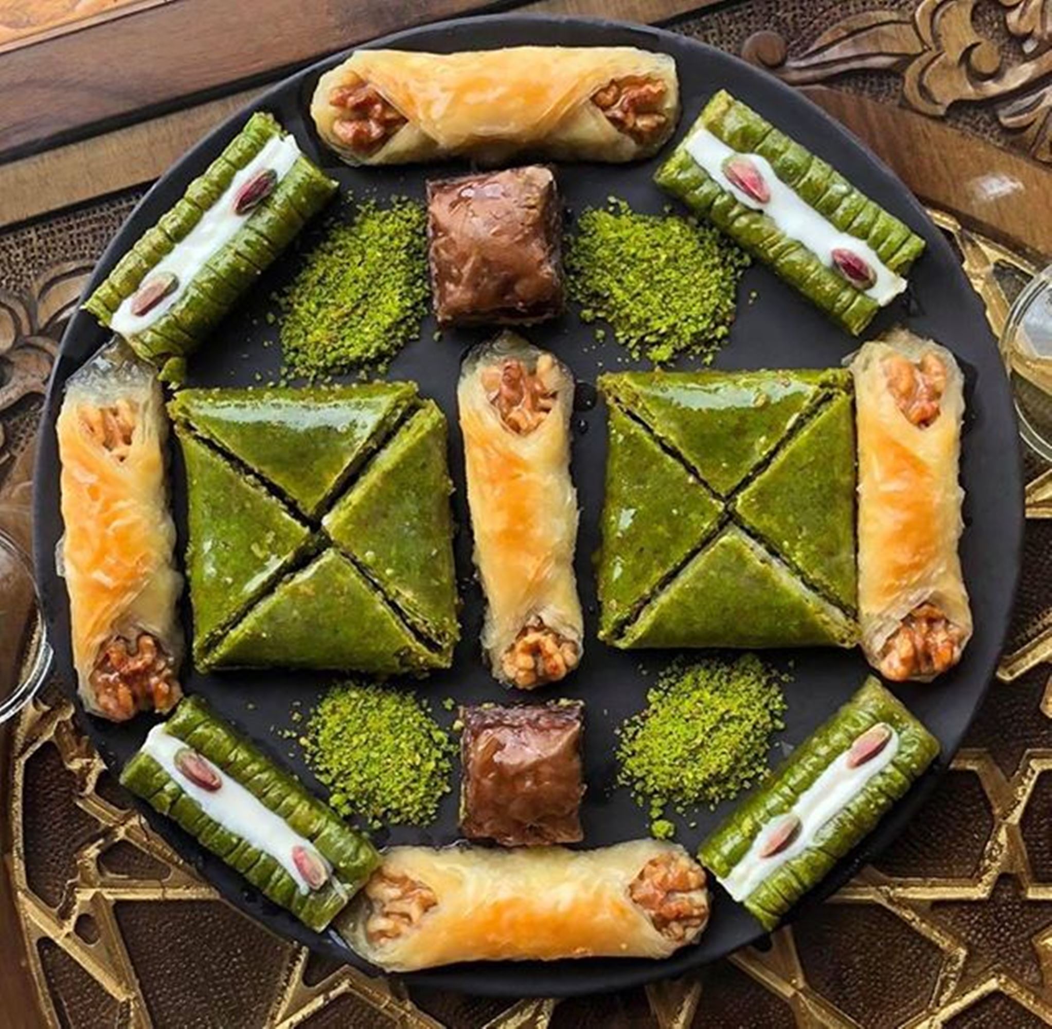 Traditional fresh delicious Turkish Carrot Slice baklava with pistachio. Dessert Baklava Famous Brand Turkish Baklava pistachio