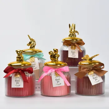 Nordic Gold Plated Ceramic Cover Glass Jar Color Candy Snack Storage Tank Cartoon Animal Shape Home Decoration Storage Container