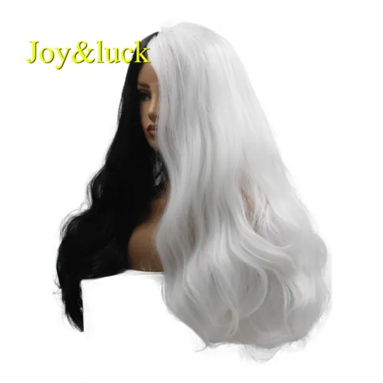 Half White Half Black Lace Wigs Long Wavy Lacefront Wholesale Cosplay Wigs Body Waves Natural Lace Front Synthetic Hair Wigs