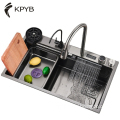 Rainfall Digital Display Kitchen Sink: Stainless Steel Single-Basin Kitchen Faucet
