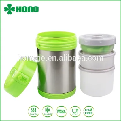 3-compartment stainless steel vacuum insulated thermos lunch box / food container