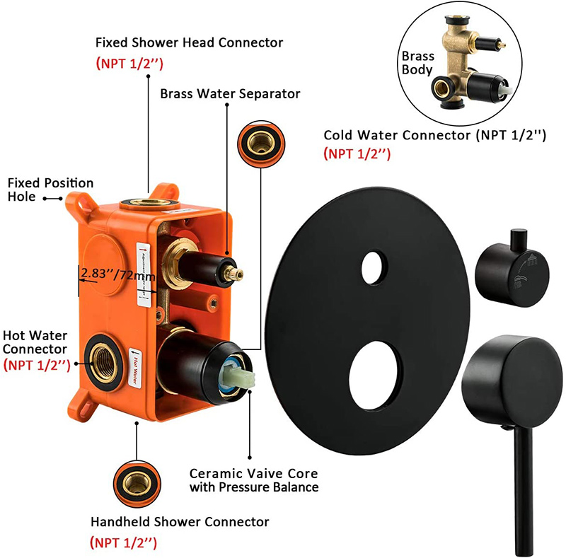 Válvula de torneira preta fosca de bhower acessórios de ponta alta