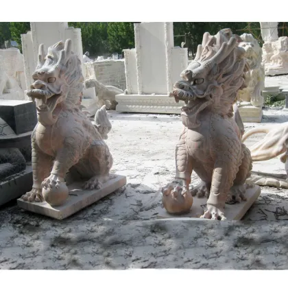 Professional factory hand carved sunset red stone kylin chinese dragon statue