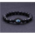 Argent Evil Eye Lava pierre 8MM perles rondes Bracelet