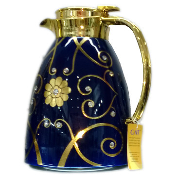 Noble bule coffee thermos with gold decal and diamands