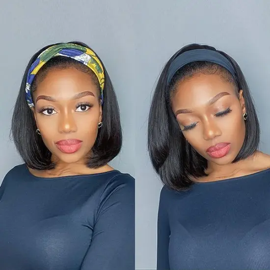 Huashuo Straight Short Peruvian 613 Blonde Bob Wig Lace Front Glueless Colored 99j Headband Bob Wigs