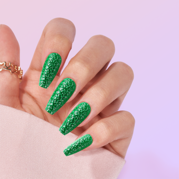 3D green long coffin press on nails
