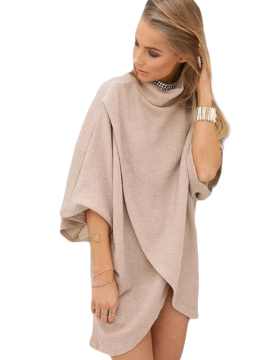 2017 New Arrival Women Fashion Turtle Collar Three Quarter Sleeve Dress
