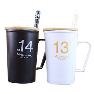 2014 Promotional couples 300ml ceramic mug with lid low price