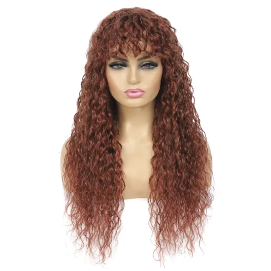 Wholesale Human Hair Wig With Bangs Water Wave Hair Colored Dark Brown Brazilian Hair Full Machine Wigs For Black Women Remy Wig
