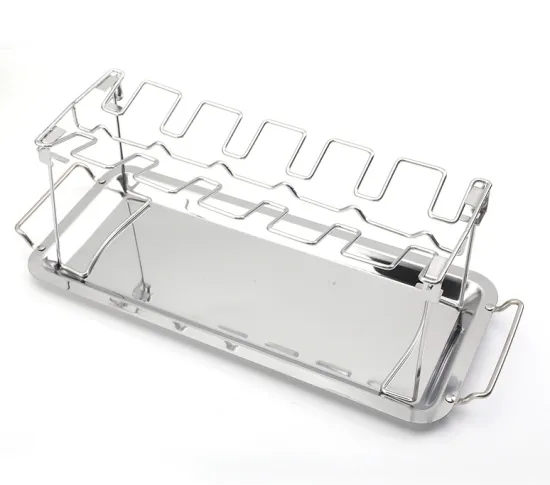 Stainless Steel BBQ Rack Stand with Pan for Chicken Leg and Wing Roasting
