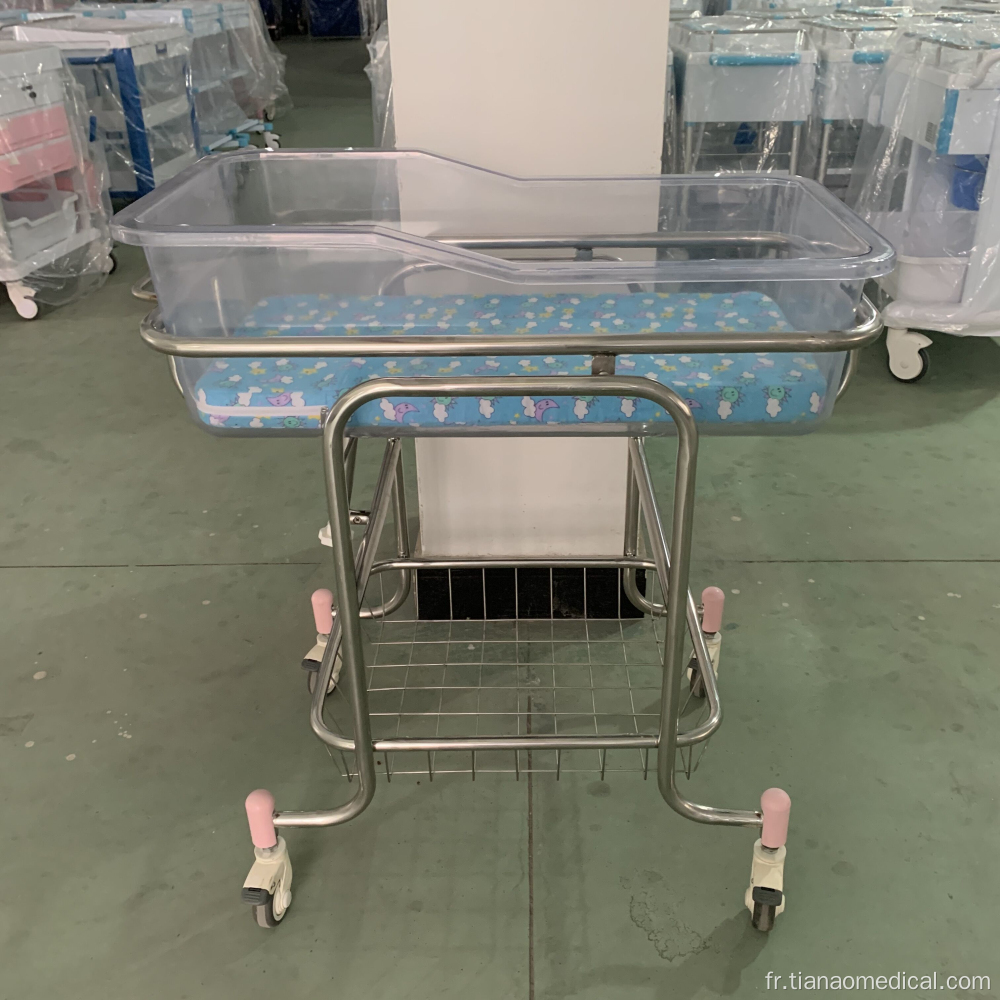 Lit bébé transparent en acier inoxydable pour hôpital