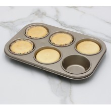 champaña oro acero al carbono molde para muffins de 6 tazas