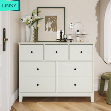 Large Wooden Living Room Cabinet with 7 Drawers and Mirrored Dresser