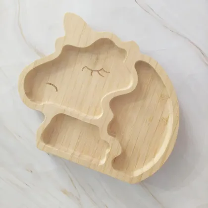 Unicorn Bamboo Silicone Suction Divided Plate in Stock