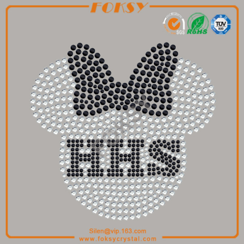 Cute Minnie Head HHS letter iron on crystal appliques