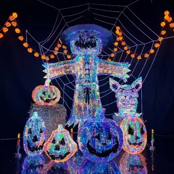 2024 Décorations du festival d'Halloween: Ensemble d'épouvantail à LED grandeur nature avec feuille holographique en PVC et lumières de motif
