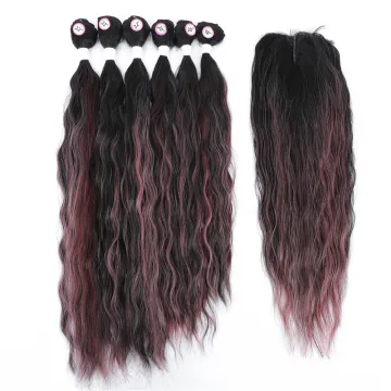 X-TRESS  High Temperature Fiber Hair Synthetic Hair Bundles with lace Closure 7Pcs  natural wave synthetic hair weft For Women