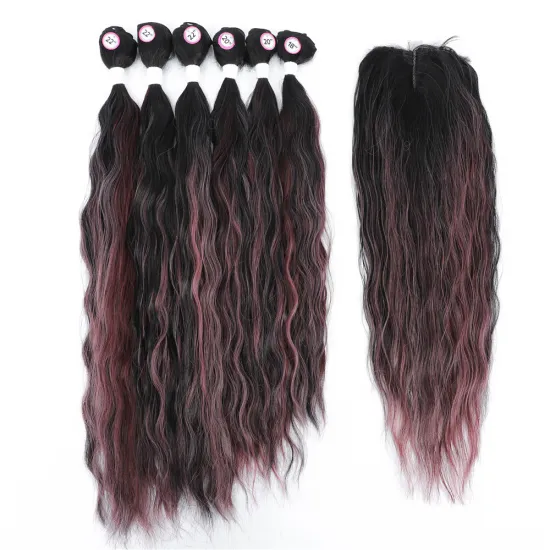 X-TRESS  High Temperature Fiber Hair Synthetic Hair Bundles with lace Closure 7Pcs  natural wave synthetic hair weft For Women