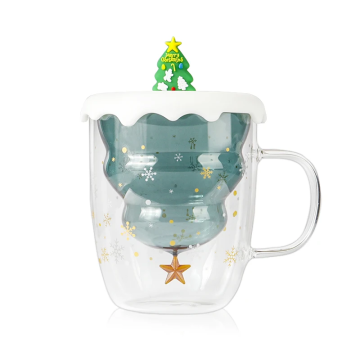 Árvore de Natal Borossilicato Caneca de Coffee de Glassware de Parede dupla