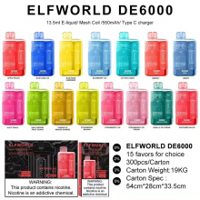 Новый дизайн Elfworld DE6000 Одноразовое вейп -устройство